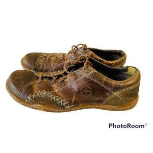 Dr. Marten's Air Brown Leather Distressed Patchwork Stitch Lace Sneaker